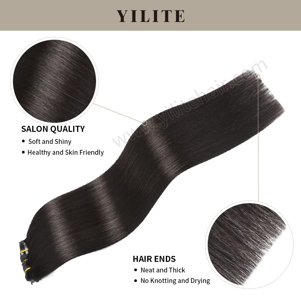 (#1B) Natural Black Classic Clip Ins with salon quality and hair ends 