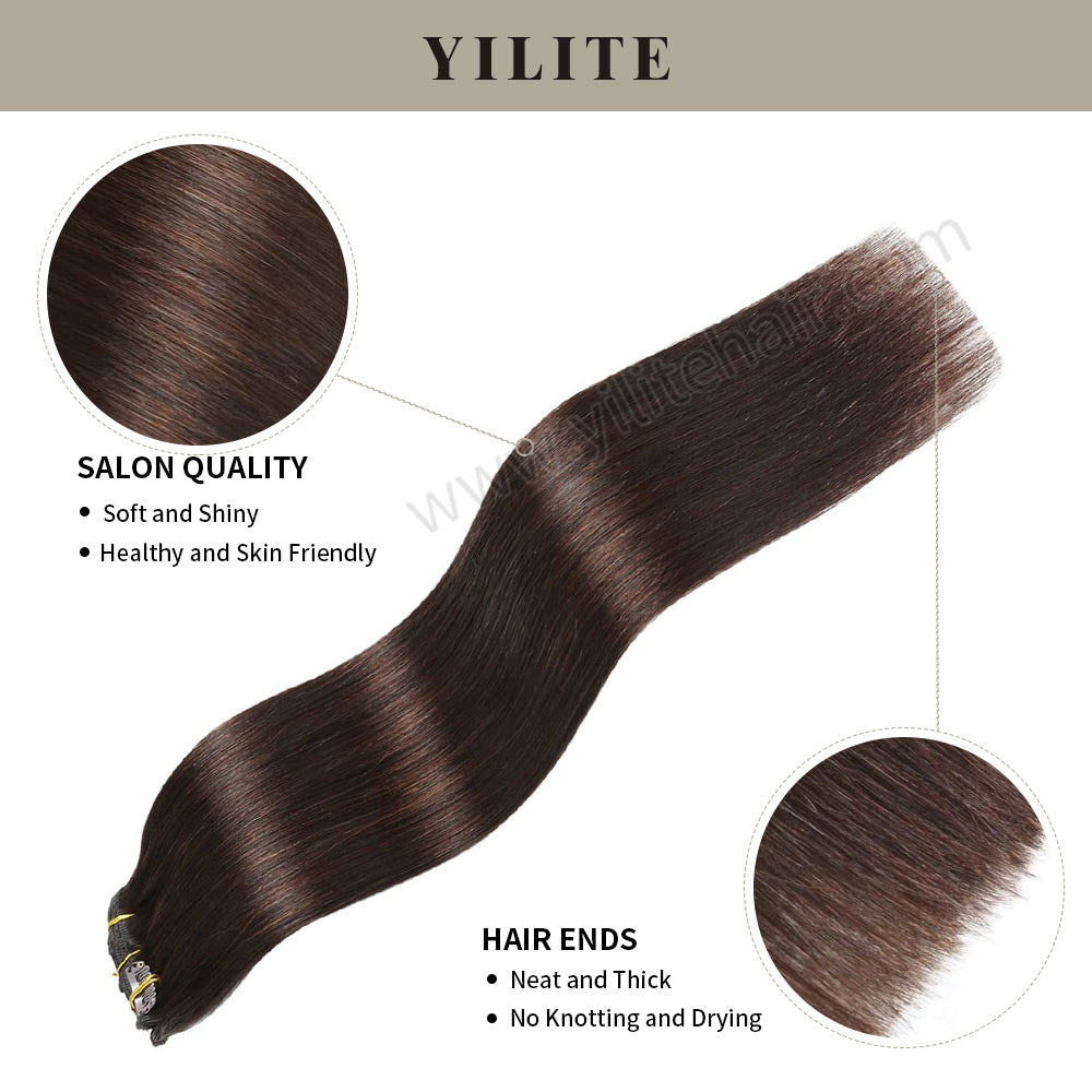 Close-up of (#2) Darkest Brown Classic Clip Ins