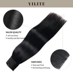 (#1) Jet Black Invisible Wire Hair Extensions with Salon Quality and Thick Hair Ends 
