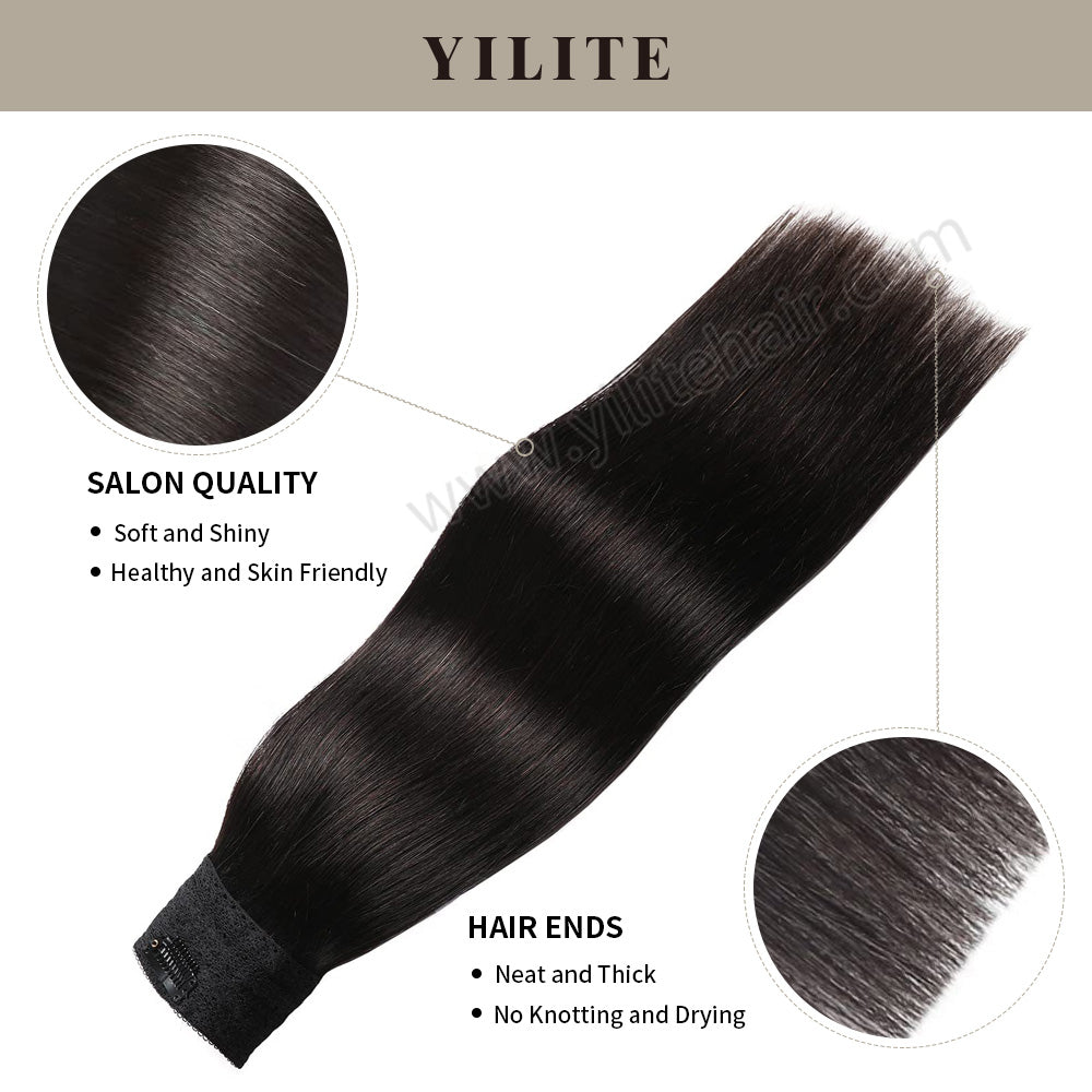 (#1B) Natural Black Invisible Wire Hair Extensions with Salon Quality and Thick Hair Ends