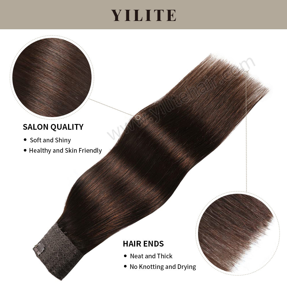(#2) Darkest Brown Invisible Wire Hair Extensions with Salon Quality and Thick Hair Ends 