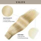 (#613) Bleach Blonde Invisible Wire Hair Extensions with Salon Quality and Thick Hair Ends