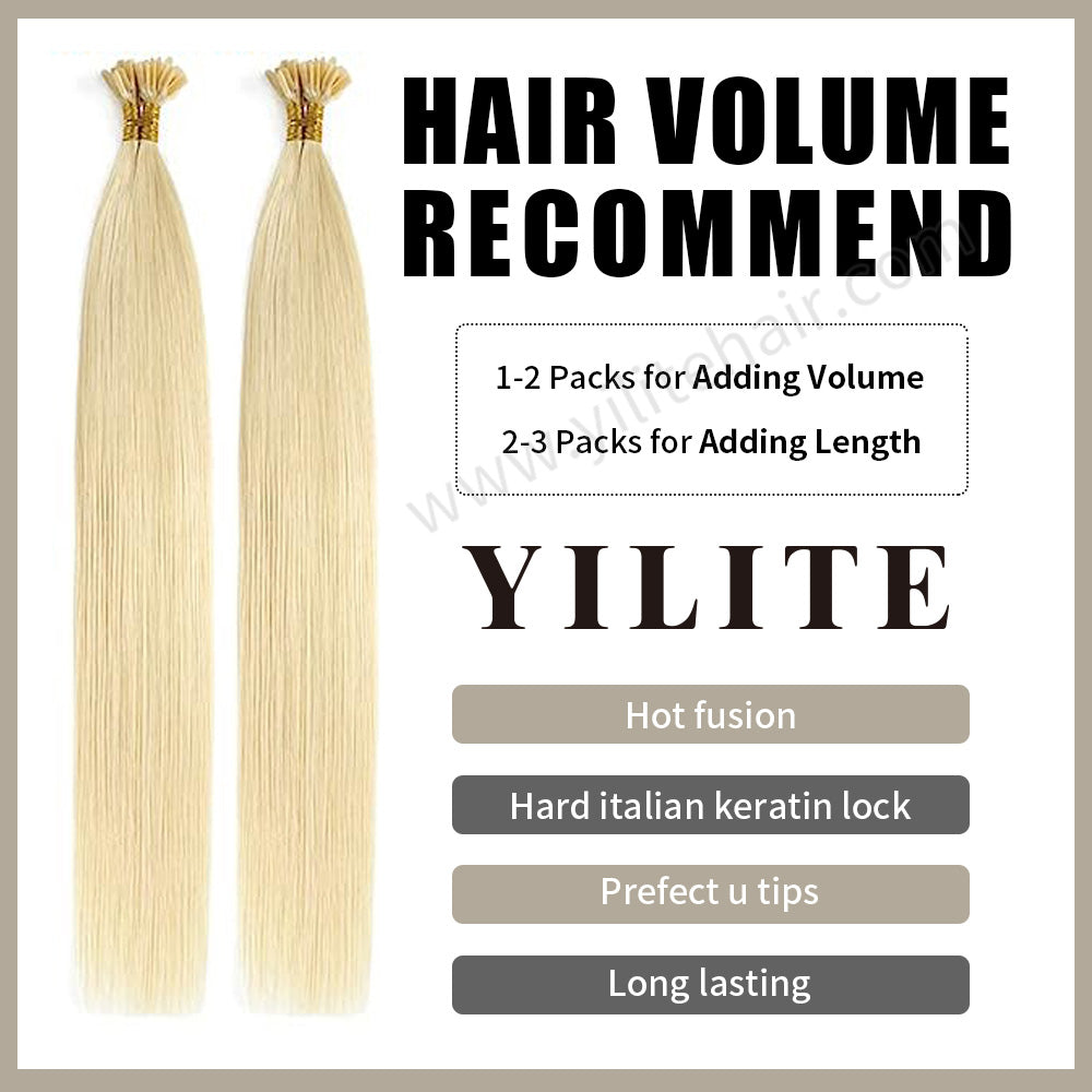 (#613) Bleach Blonde U Tip Hair Extensions with Hair Volume Recommend
