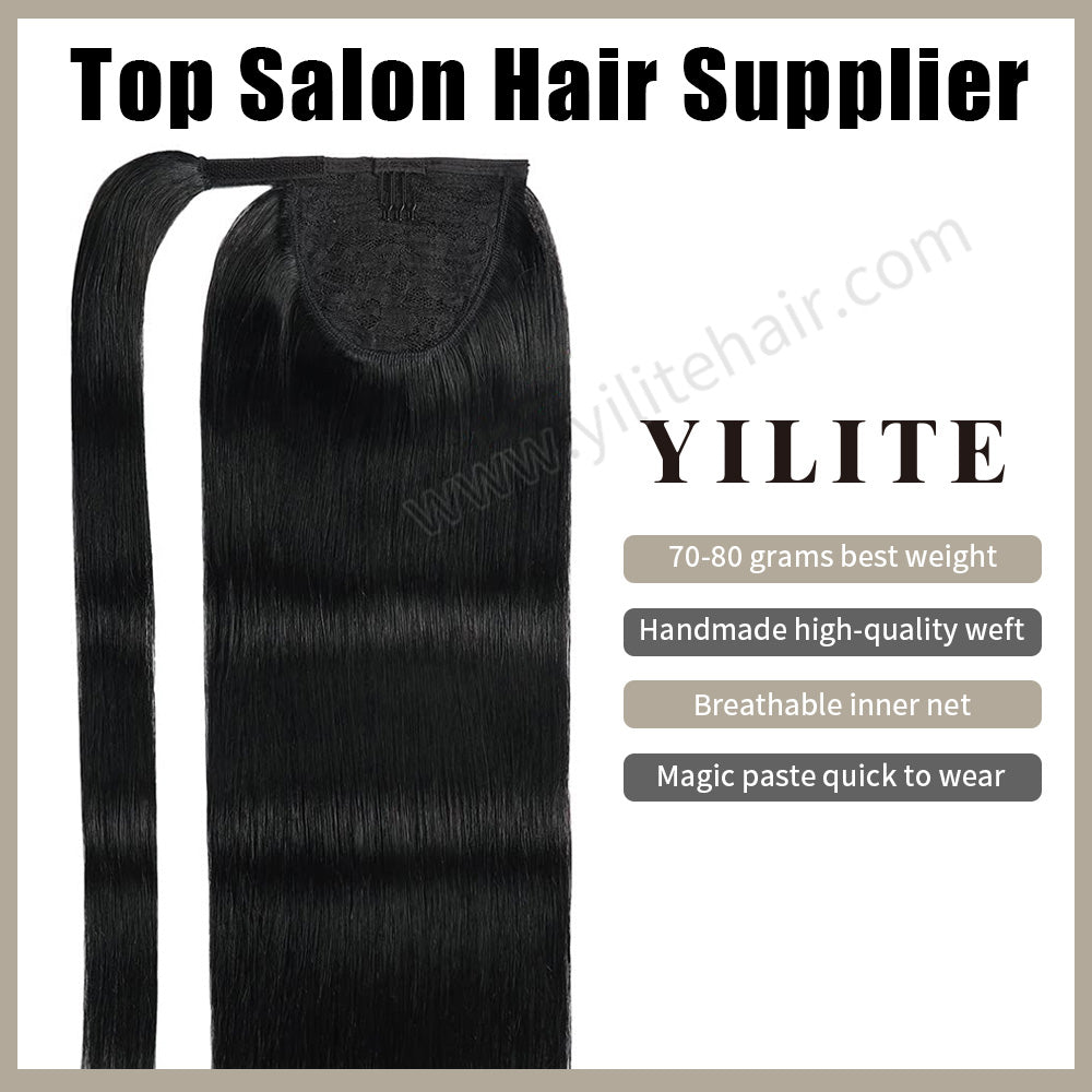 (#1B) Ponytail Extension with Handmade Weft, Breathable Inner Net, and Quick-Wear Design
