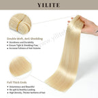 (#60) Platinum Blonde Double Weft Extensions: Anti-Shedding, High-Density with Thick Ends