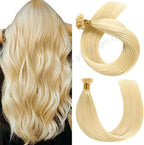 Back View of Model Wearing (#613) Bleach Blonde U Tip Hair Extensions 