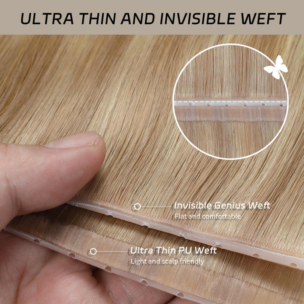 YiliteVip (#T18/P18/613) Ash Blonde Balayage Butterfly Weft Hair Extensions