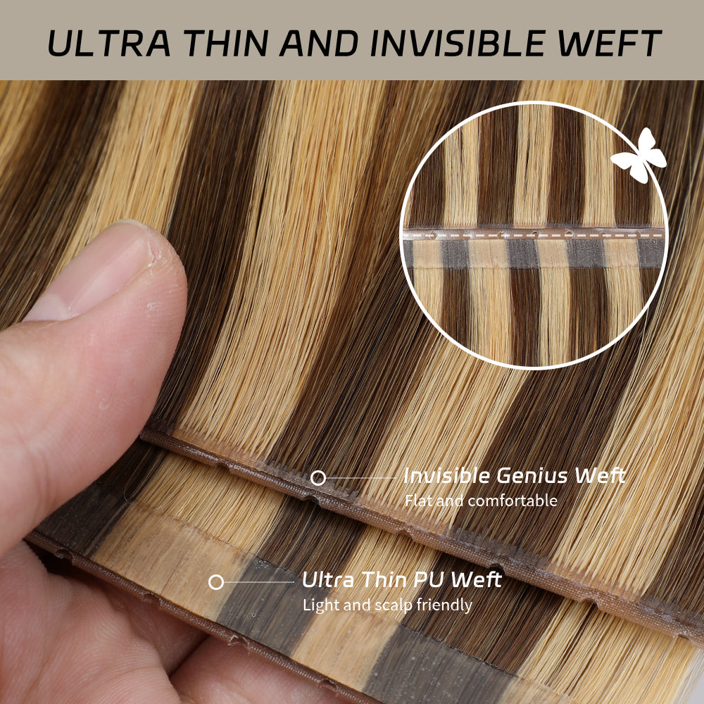 YiliteVip (#P4/27) Caramel Blonde Balayage Butterfly Weft Hair Extensions