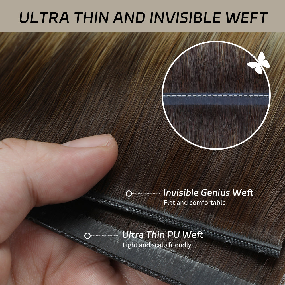 YiliteVip (#T2/P18/60) Darkest Brown with Ash Blonde Balayage Butterfly Weft Hair Extensions
