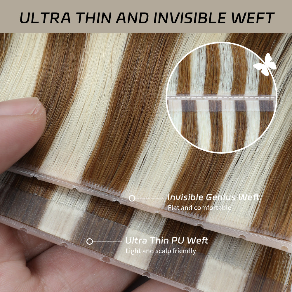 YiliteVip (#P8/60) Light Brown with Blonde Balayage Butterfly Weft Hair Extensions