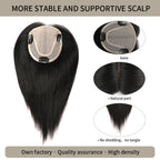 (#1) Jet Black Hair Topper with Silk Base, Natural Part and Thick Strands