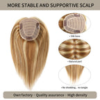 (#P10/22) Golden Brown Medium Blonde Hair Topper with Silk Base and Thick Strands