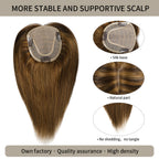 (#P10/4) Golden Brown Chocolate Brown Hair Topper with Silk Base and Thick Strands