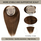 (#4) Chocolate Brown Hair Topper with Silk Base, Natural Part and Thick Strands