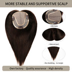 (#2) Darkest Brown Hair Topper with Silk Base, Natural Part and Thick Strands