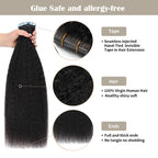 (#1B) Natural Black Kinky Straight Invisible Tape Ins with Safety Tapes and Full Hair Ends 