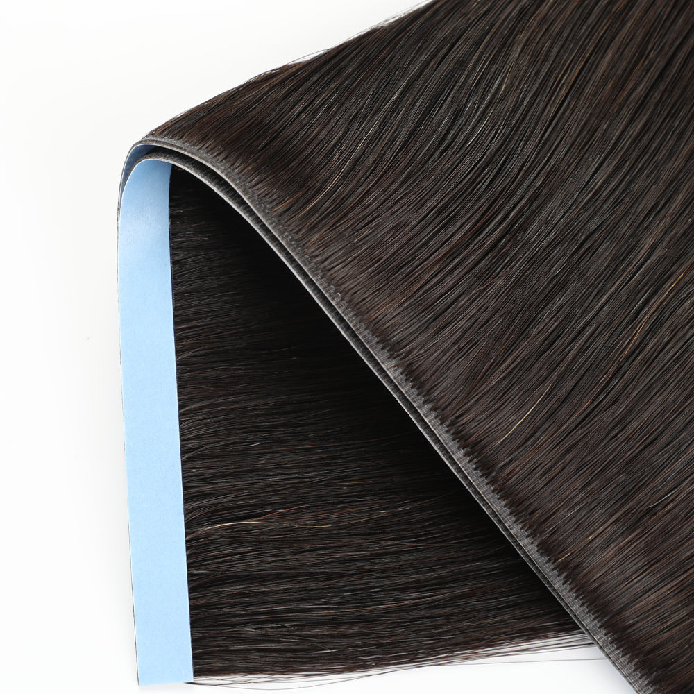 Zoomed View of (#1B) Natural Black Tape Weft Hair Extensions