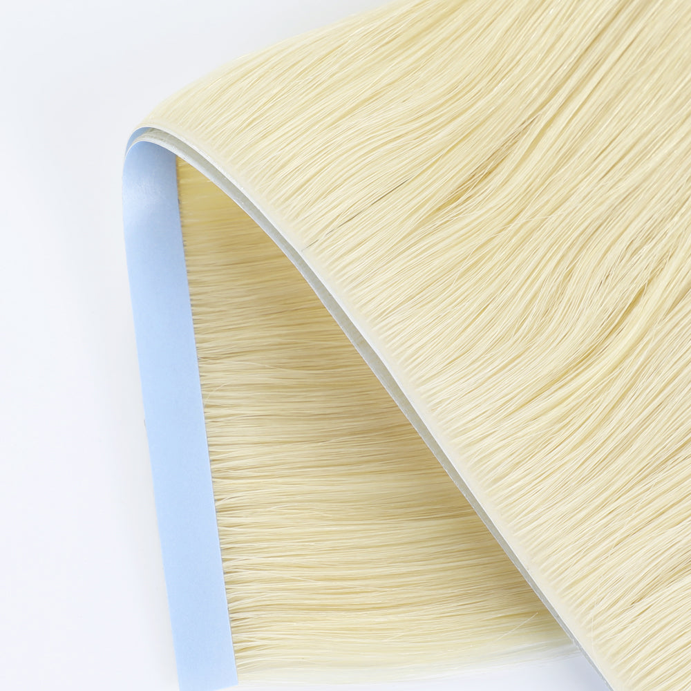 Zoomed View of (#60) Platinum Blonde Tape Weft Hair Extensions