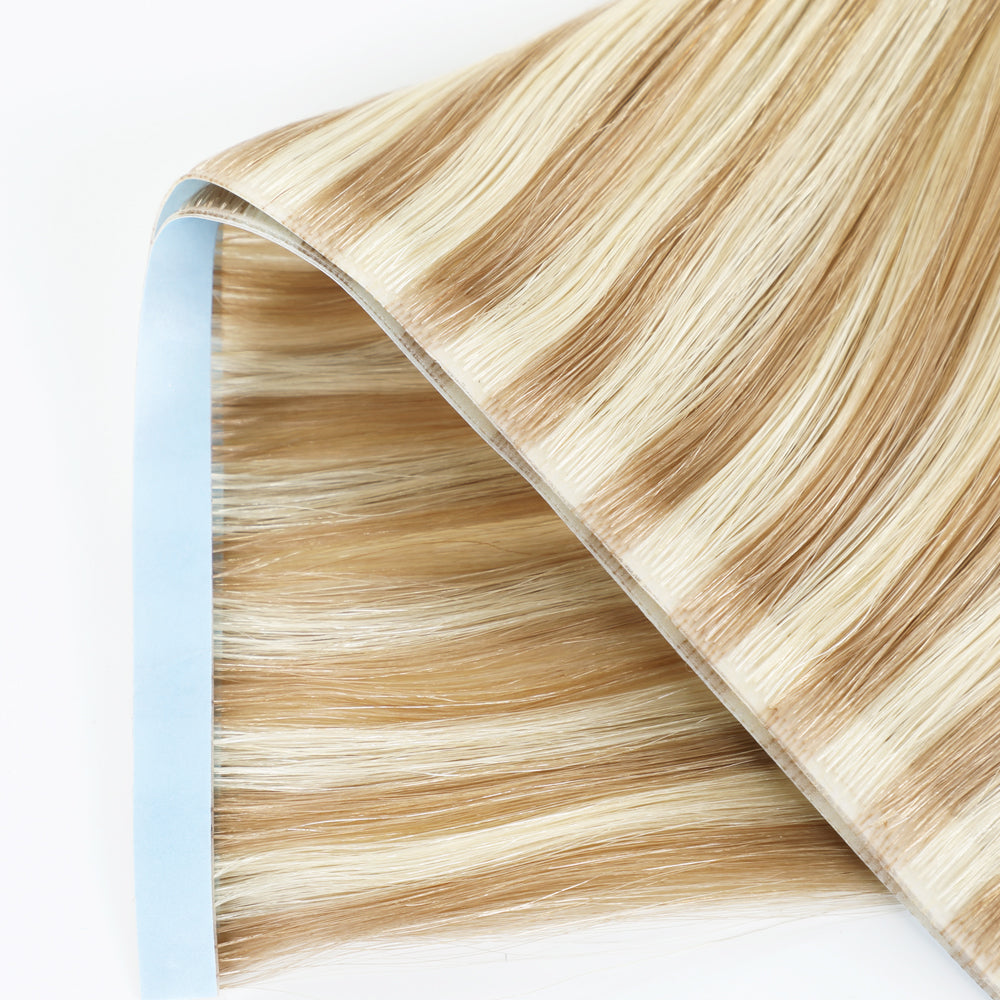 Zoomed View of (#P18/613) Ash Blonde Highlights Tape Weft Hair Extensions