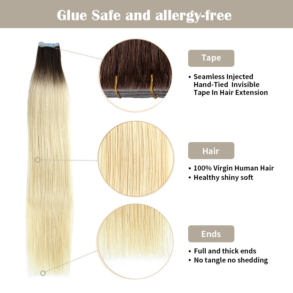 YiliteVip (#T2/60) Darkest Brown to Platinum Blonde Invisible Tape In Extensions 20Pcs