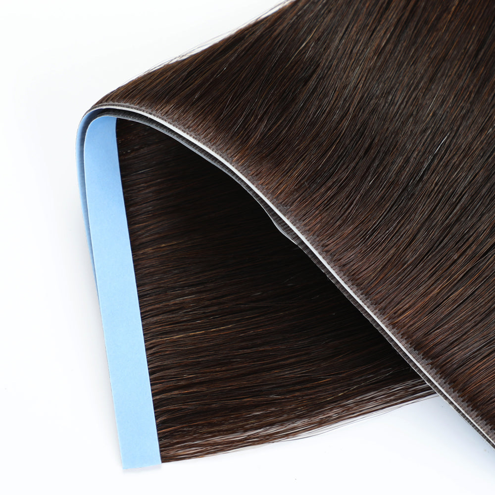Zoomed View of (#2) Darkest Brown Tape Weft Hair Extensions
