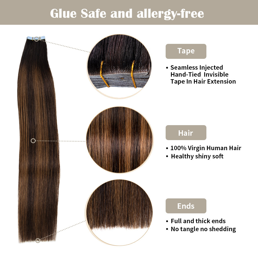 YiliteVip (#P1B/6/T1B) Natural Black Balayage Invisible Tape In Extensions 20Pcs