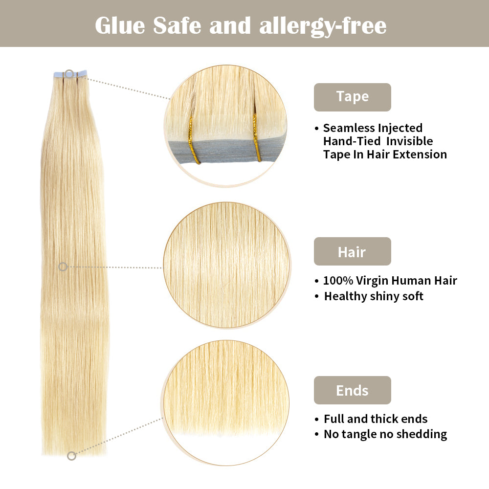 YiliteVip (#613) Bleach Blonde Invisible Tape In Extensions 20Pcs