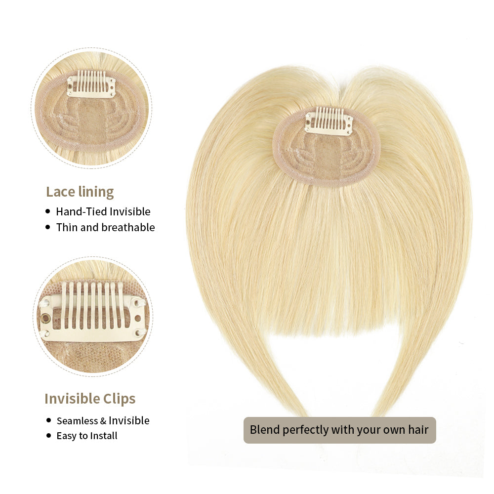 (#613) Bleach Blonde Clip In Bangs with Lace Lining and Invisible Clips