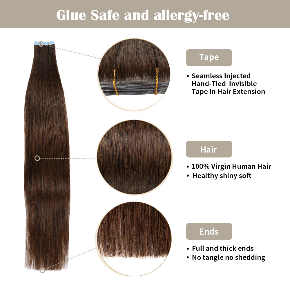 YiliteVip (#4) Chocolate Brown Invisible Tape In Extensions 20Pcs