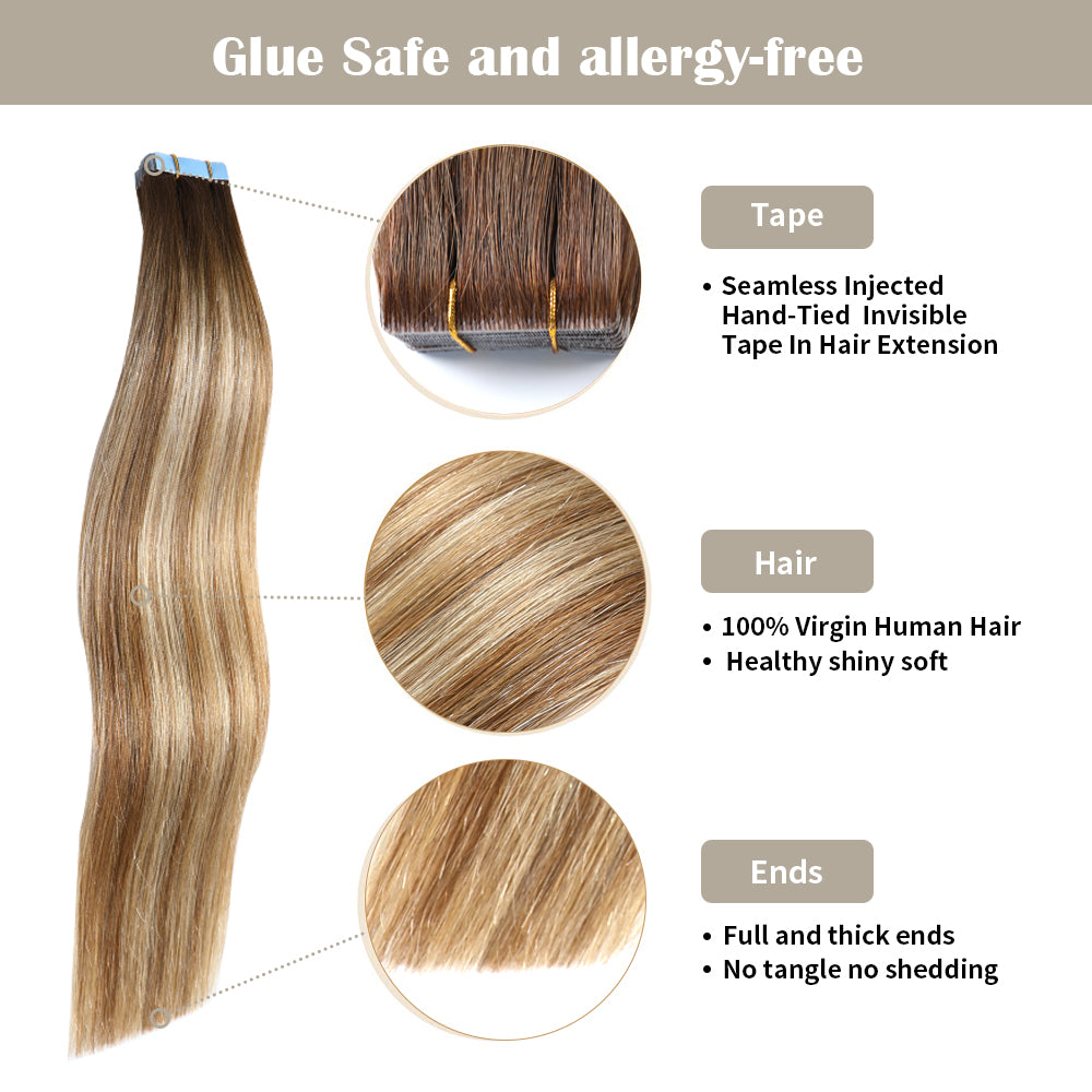YiliteVip (#P6/613/T4) Brown to Blonde Balayage Invisible Tape In Extensions 20Pcs