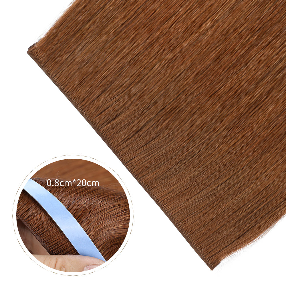 Close-up of (#33) Dark Auburn Tape Weft Hair Extensions