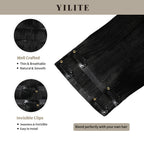 Clip In Hair Pads (2 Pieces) with Front View Thumbnail and Close-up of Clips (#1) Jet Black