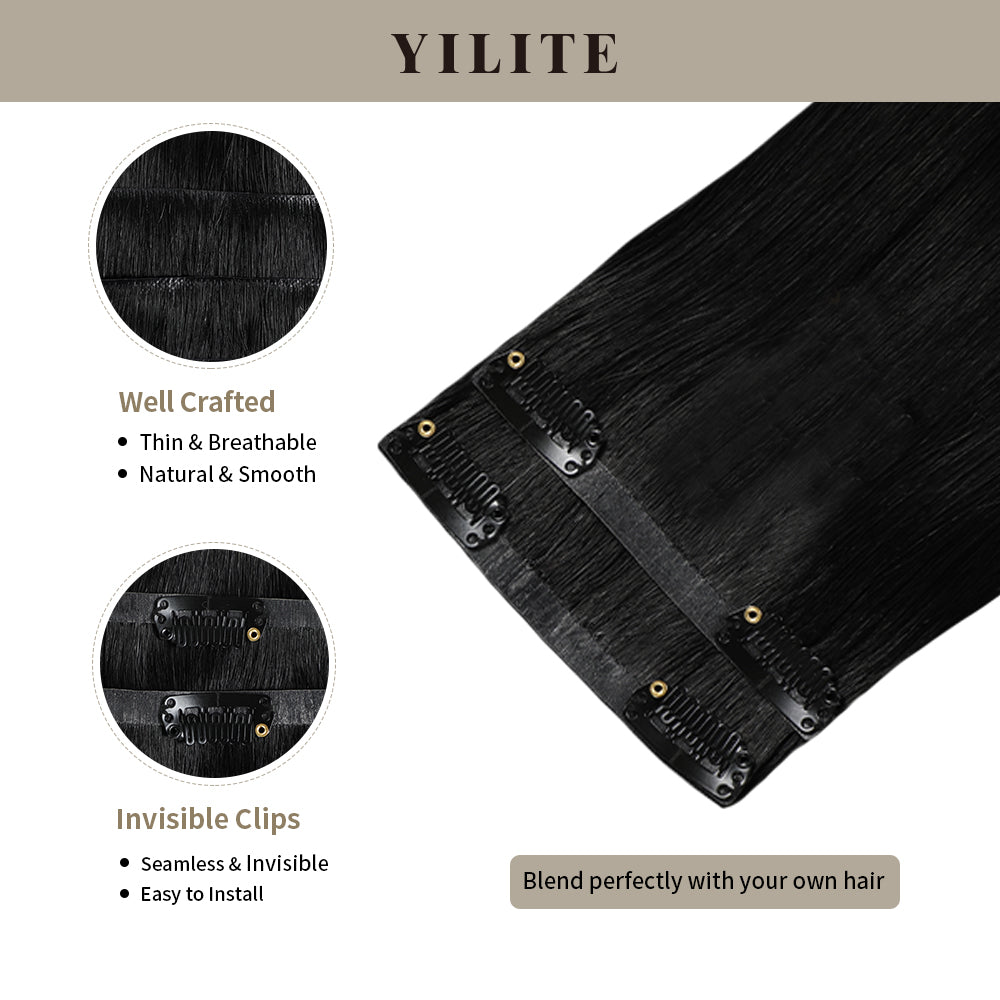 Clip In Hair Pads (2 Pieces) with Front View Thumbnail and Close-up of Clips (#1) Jet Black