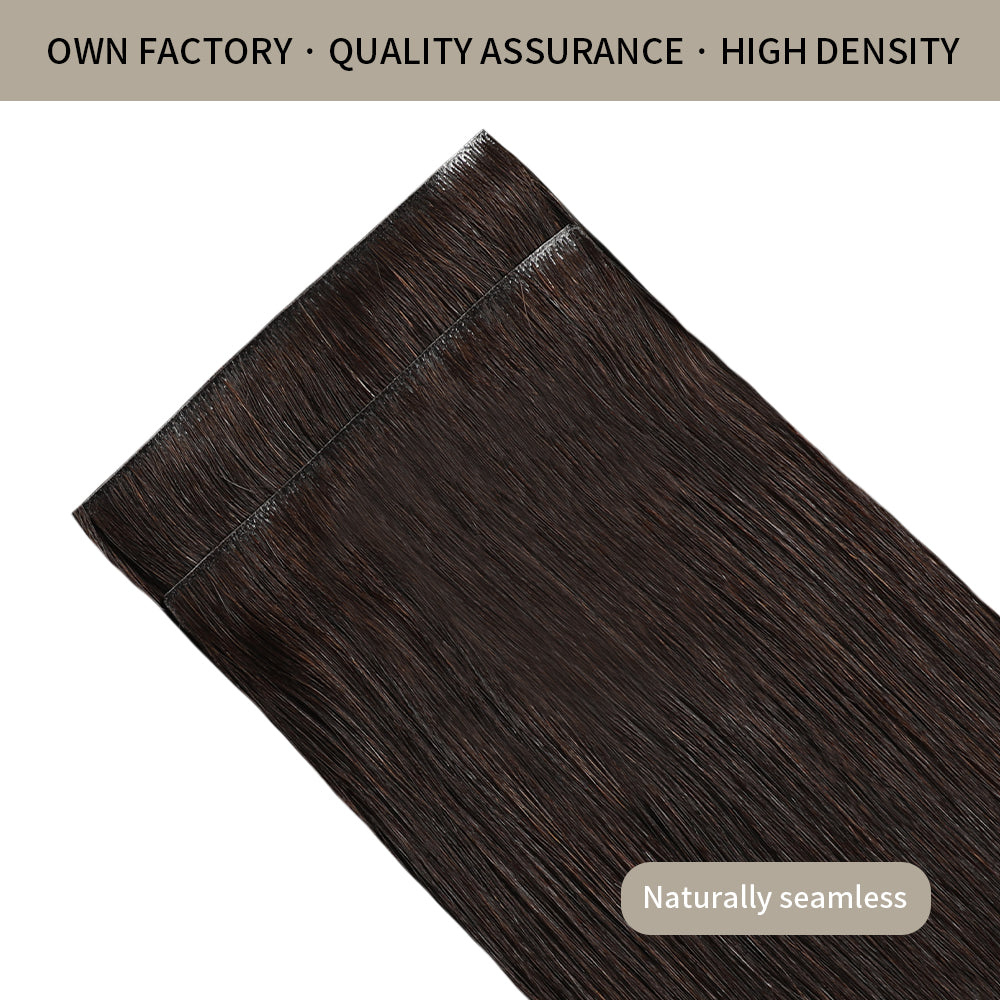 Front View of 2 Seamless Clip In Hair Pads (#2) Darkest Brown