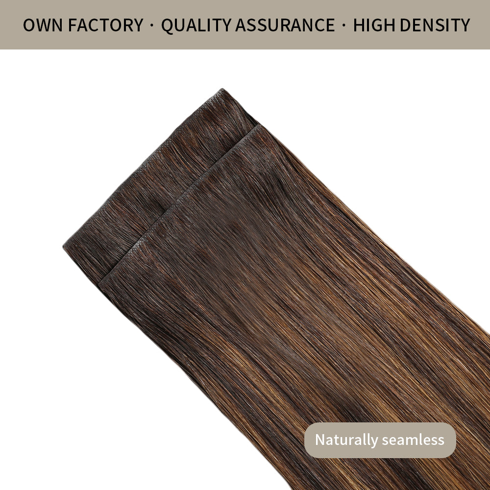 Front View of 2 Seamless Clip In Hair Pads (#P2/6/T2) Darkest Brown Balayage