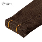 Close-up of (#4) Chocolate Brown Narrow Mini Tape In Hair Extensions 