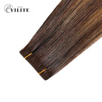 Close-up of (#P2/6/T2) Darkest Brown Balayage Narrow Mini Tape In Hair Extensions 