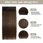 Details of (#P1B/6/T1B) Tape Weft Hair Extensions: Seamless Tape, Virgin Hair, Thick Ends