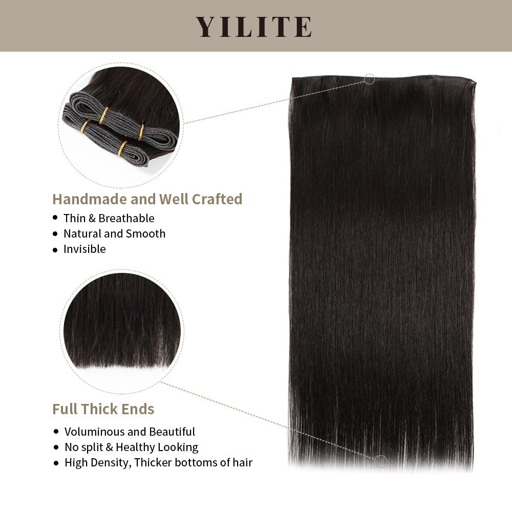 (#1B) Natural Black Genius Weft with Thin Handmade Top and Full Thick Ends
