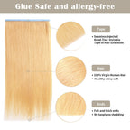 Details of (#27) Strawberry Blonde Tape Weft: Seamless Tape, Virgin Hair, Thick Ends