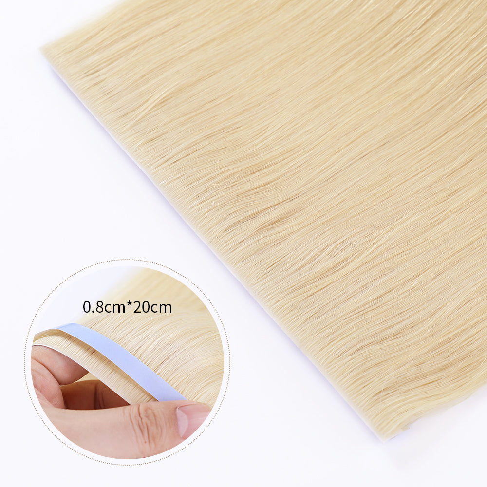 Close-up of (#613) Bleach Blonde Tape Weft Hair Extensions