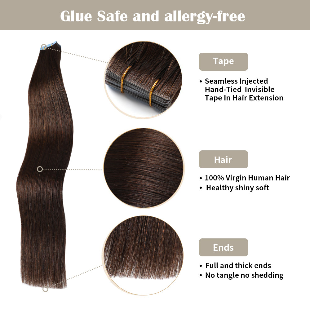 YiliteVip (#2) Darkest Brown Invisible Tape In Extensions 20Pcs