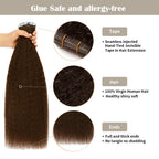 (#2) Darkest Brown Kinky Straight Invisible Tape Ins with Safety Tapes and Full Hair Ends
