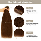 (#4) Chocolate Brown Kinky Straight Invisible Tape Ins with Safety Tapes and Full Hair Ends