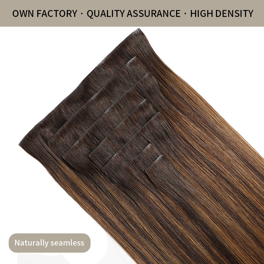 Seamless Clip Ins 7Pcs with Close-up of Clips (#P2/6/T2) Darkest Brown Balayage