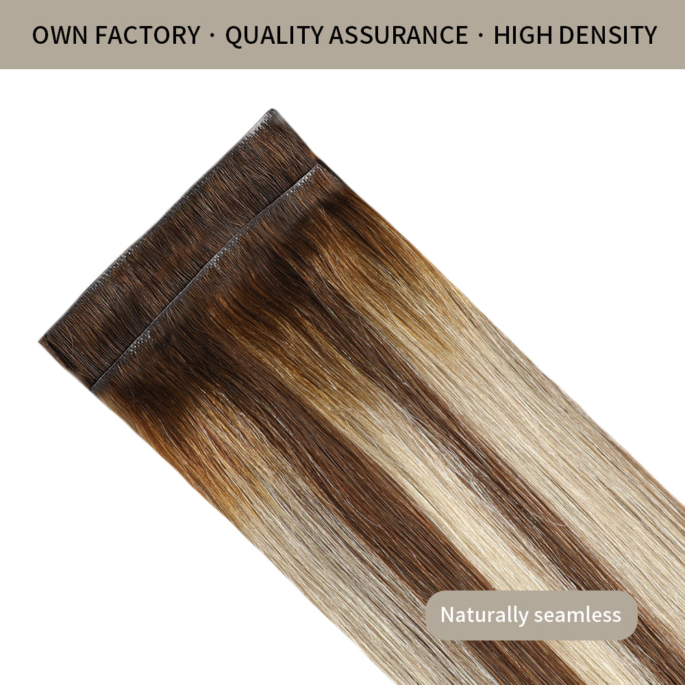 Front View of 2 Seamless Clip In Hair Pads (#P6/613/T4) Brown to Blonde Balayage
