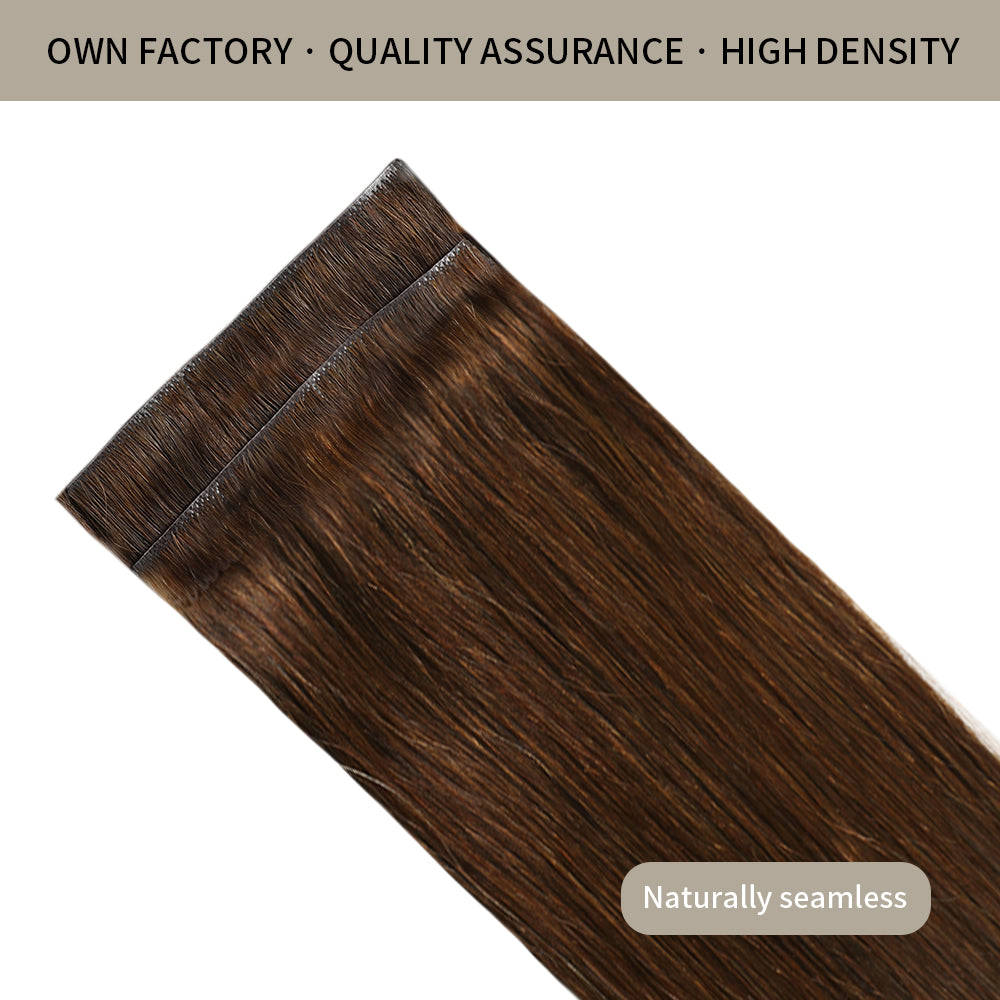 Front View of 2 Seamless Clip In Hair Pads (#4) Chocolate Brown