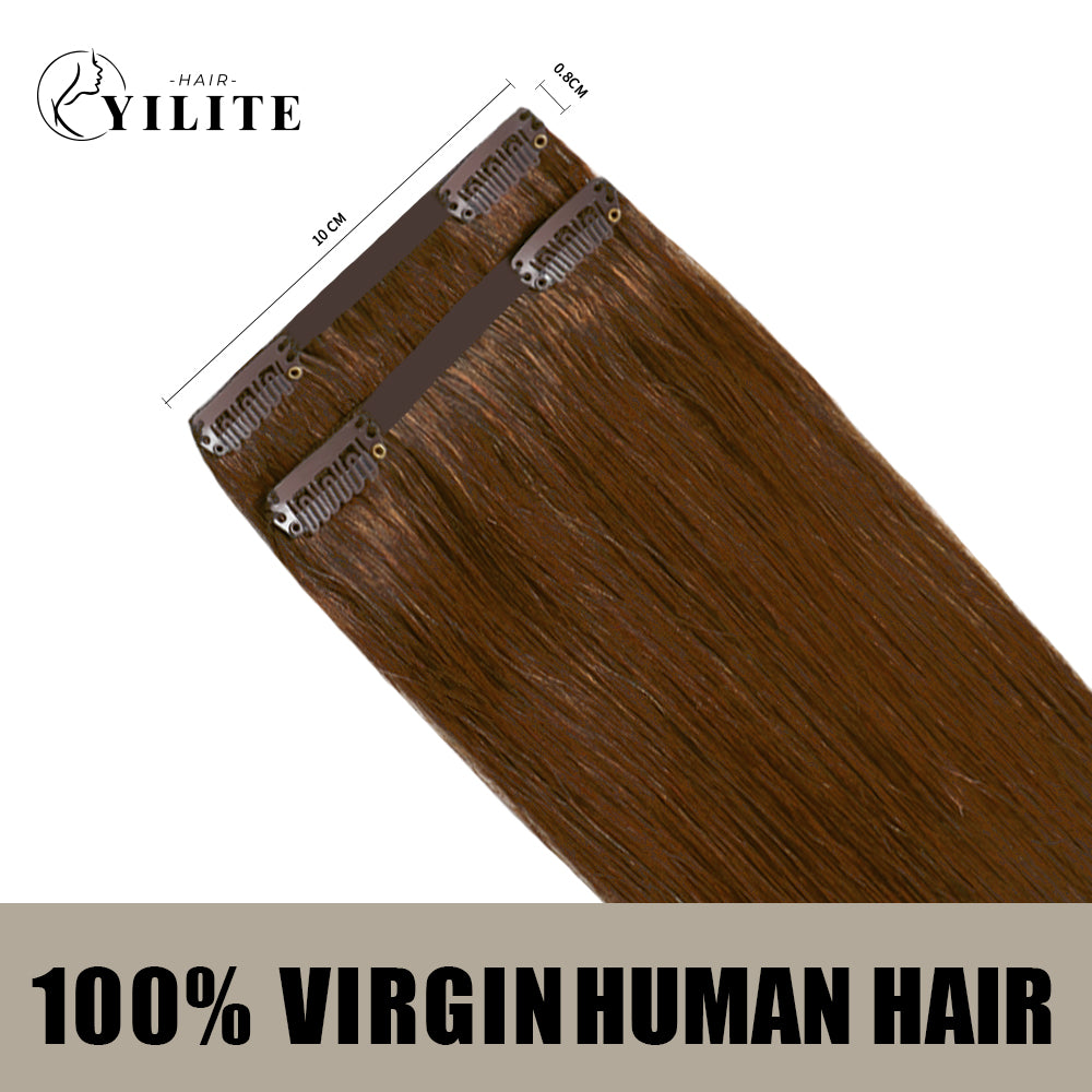 Back View of 2 Clip In Hair Pads with 2 Clips Each, Virgin Human Hair In Color (#6) Chestnut Brown