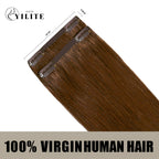 Back View of 2 Clip In Hair Pads with 2 Clips Each, Virgin Human Hair In Color (#6) Chestnut Brown