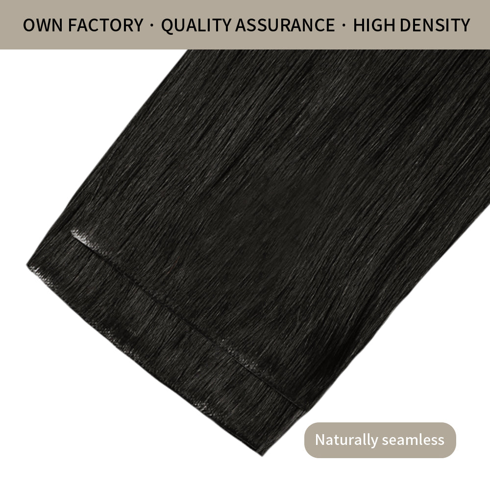Front View of 2 Seamless Clip In Hair Pads (#1B) Natural Black